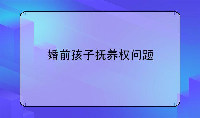 婚前孩子抚养权问题