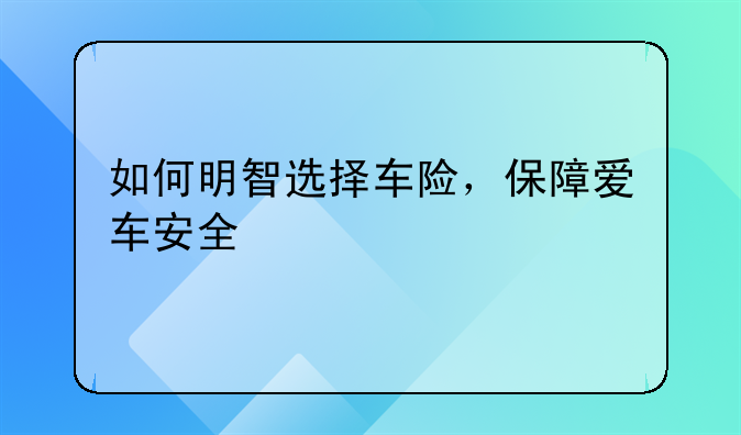 如何明智选择车险，保障爱车安全