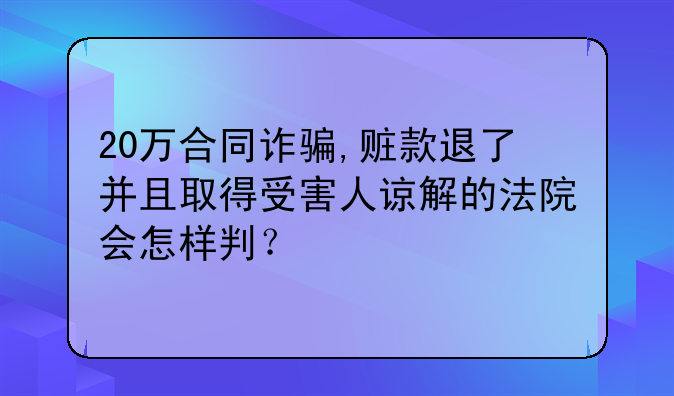 20万合同诈骗,赃款退了并且取得受害人谅解的法院会怎样判？